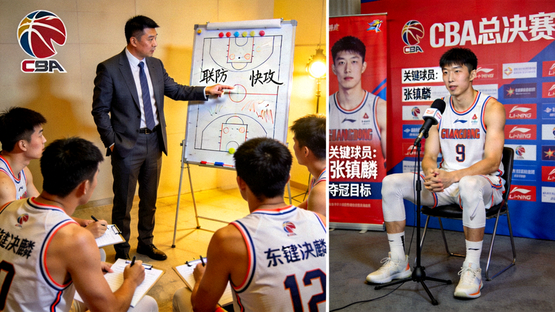 CBA总决赛战术解析与球员专访画面 - 教练布置战术与球员采访